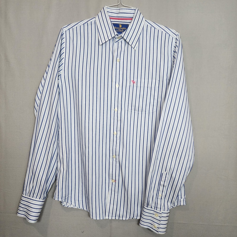 Abercrombie & Fitch Button Down Blue White Striped Preppy Mens Large - Picture 2 of 6